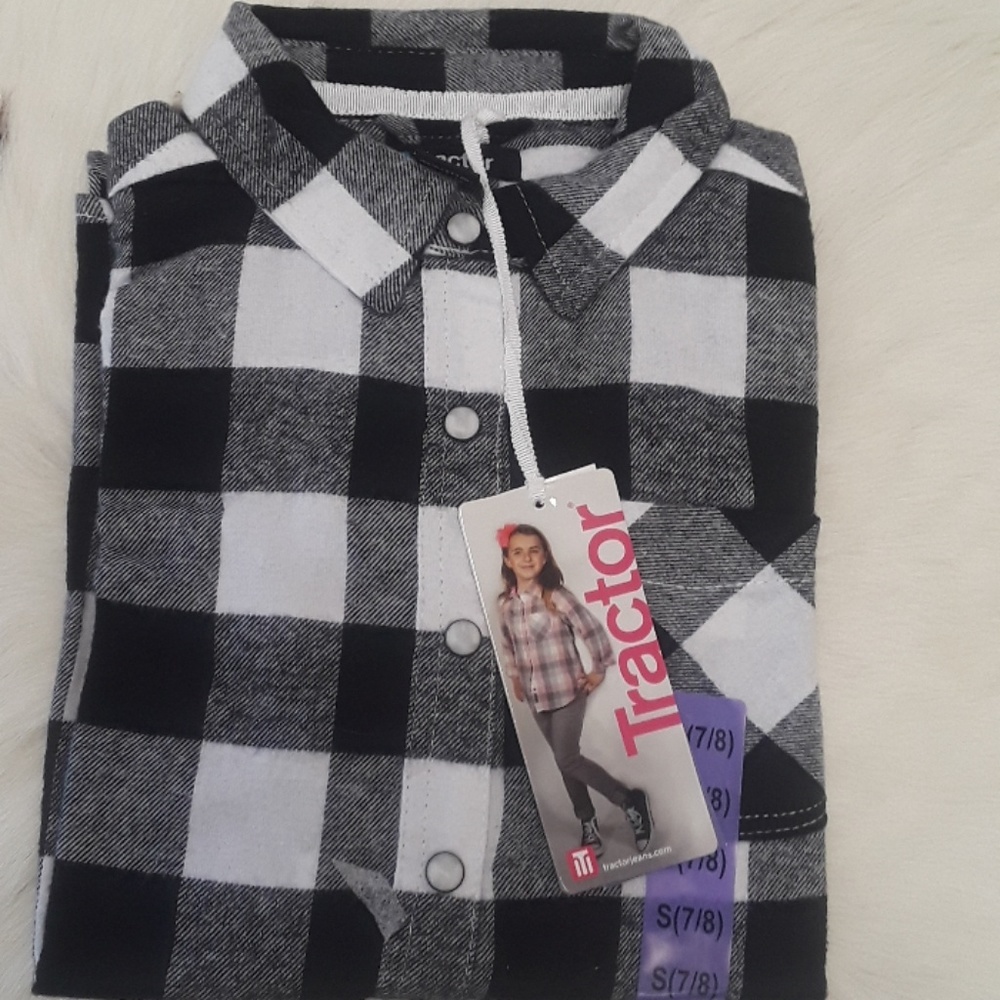 Black & white buffalo check Tractor flannel shirt